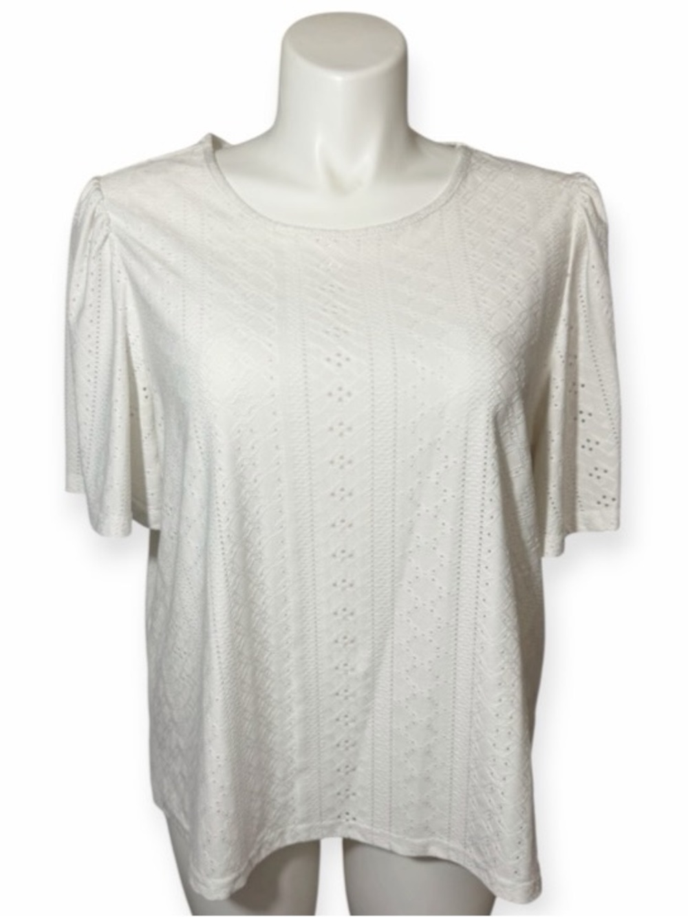 SHEIN Curve Women's White Eyelet Knit Short Sleeve Top Size 1XL